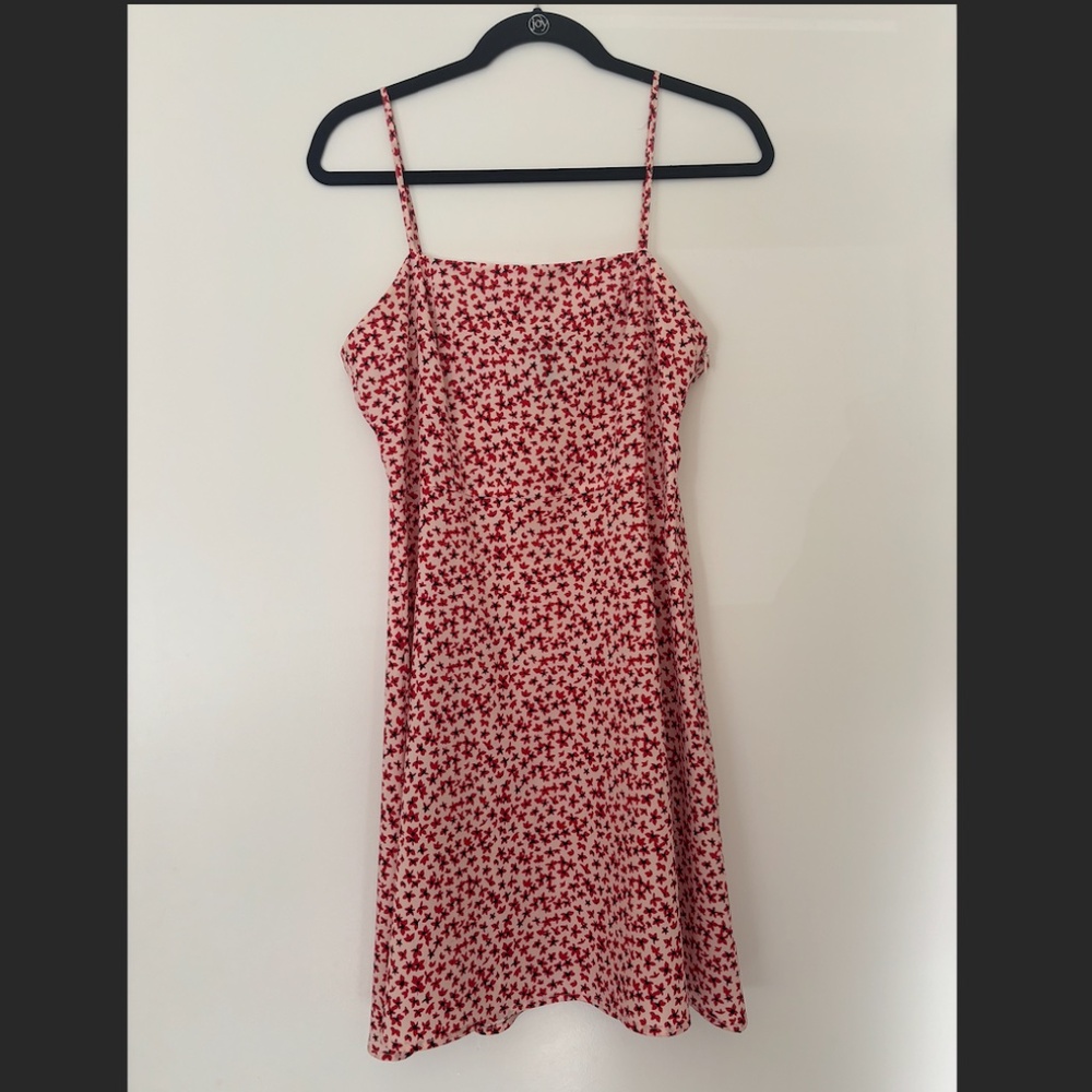 AQUA Red & White Floral Mini Sundress with Spaghetti Straps
